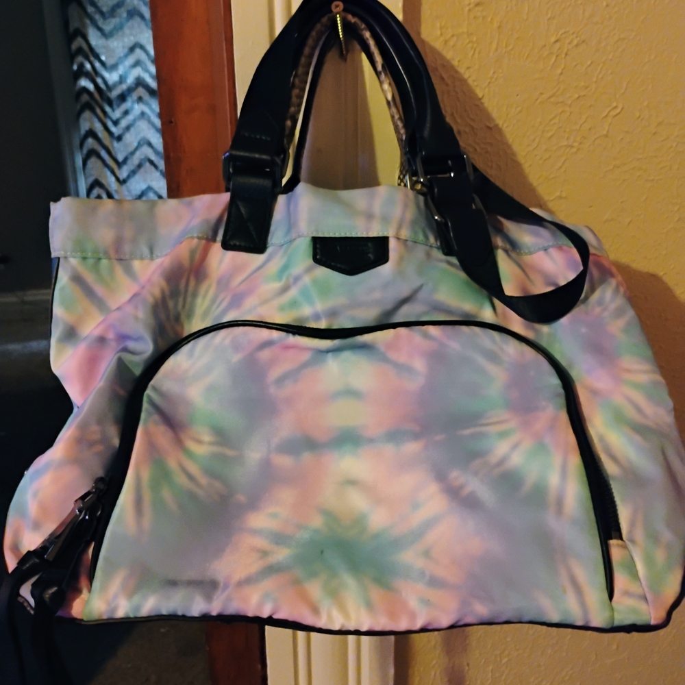 Aimee Kestenberg Pink and Blue Shoulder Bag with Tie-Dye Design